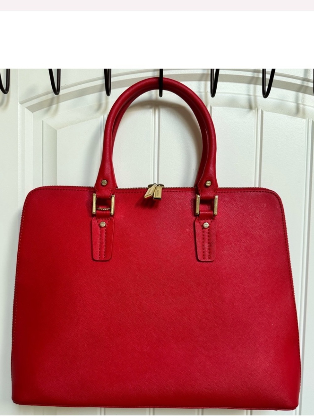 👜Danier Bright Red Structured Satchel with Gold Hardware